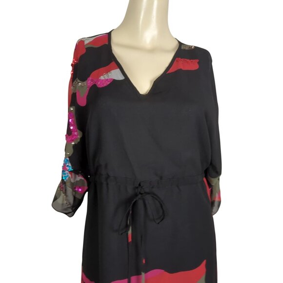 Silk Threads Sheer Black Tunic Dress Sz S With Abstract‎ Pattern Sequin Sleeve - Picture 7 of 16